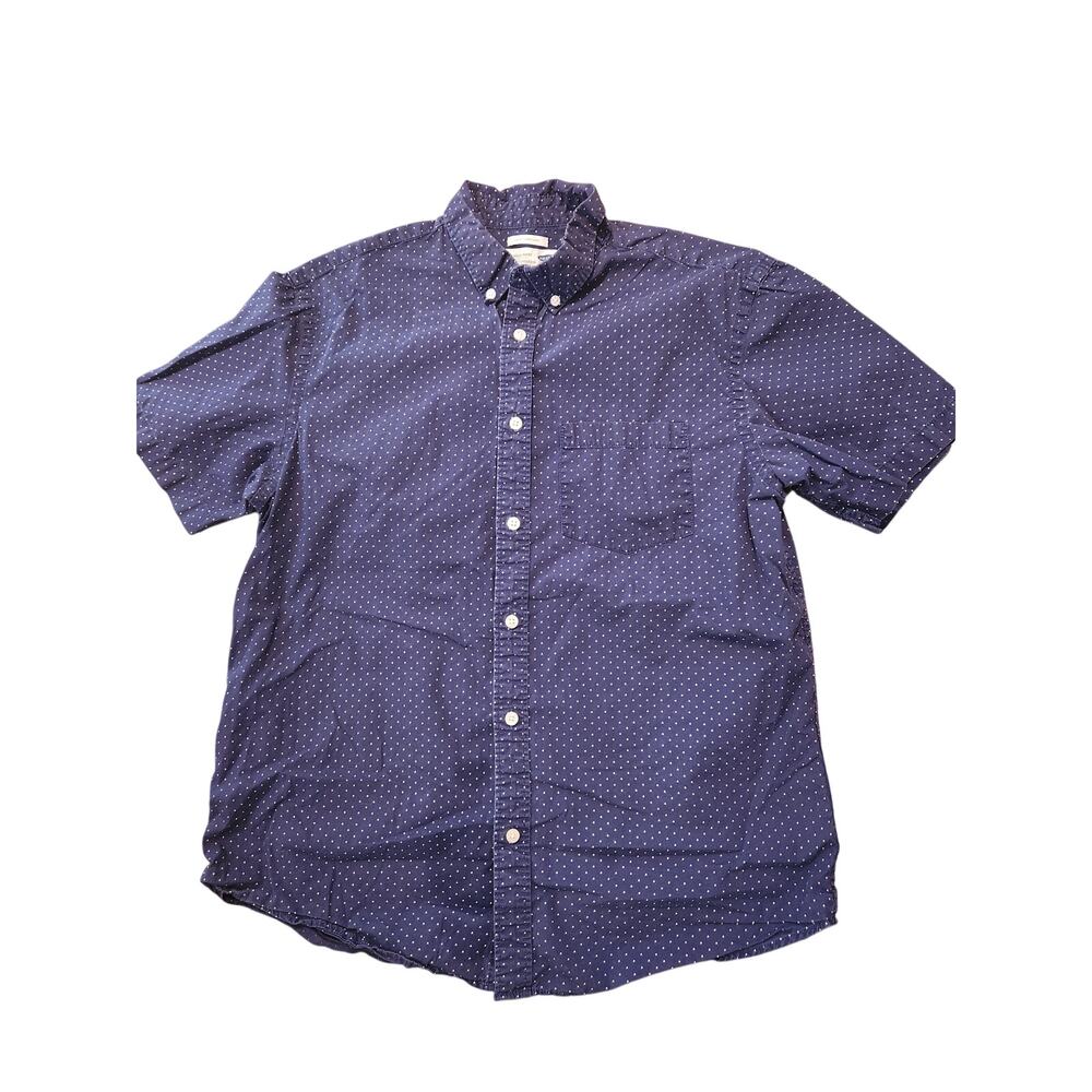 Old Navy Slim Fit Button Up Shirt Navy Polka Dot Short Sleeve Size L